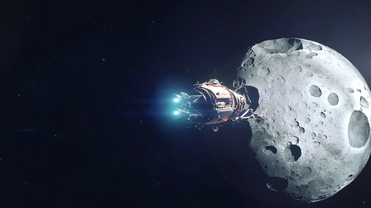 Future Asteroid Mining Ship Approaching Large Planetoid