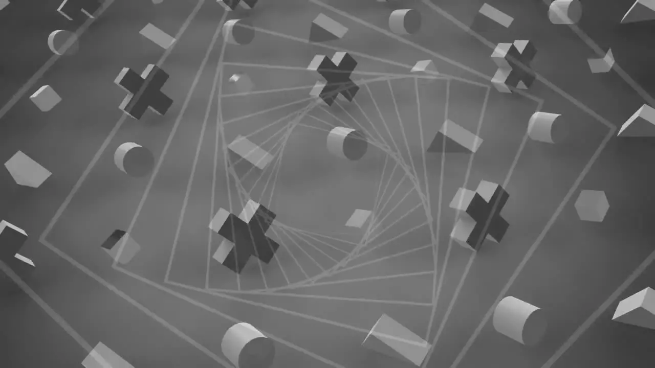 Animation of shapes moving on gray background