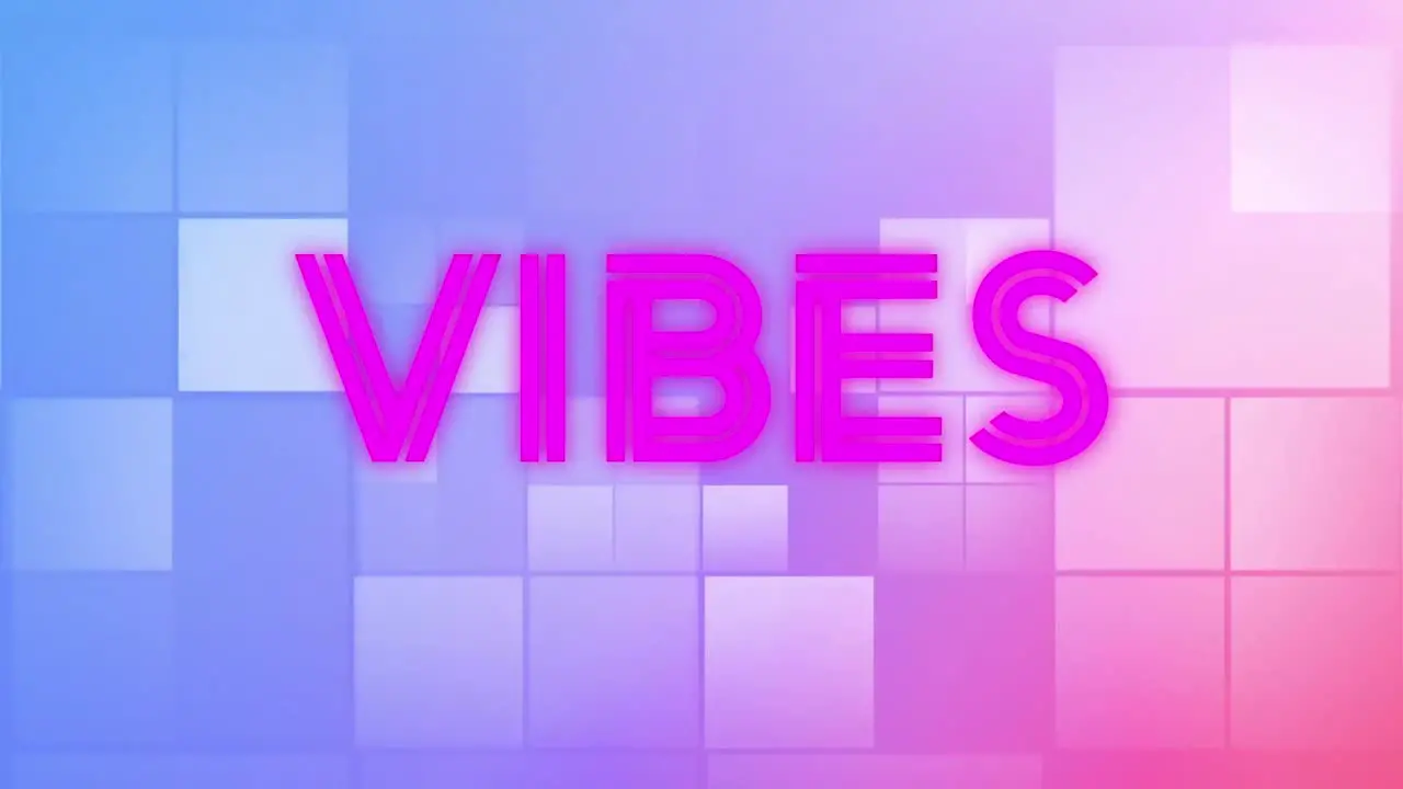 Animation of vibes text and shapes on blue background