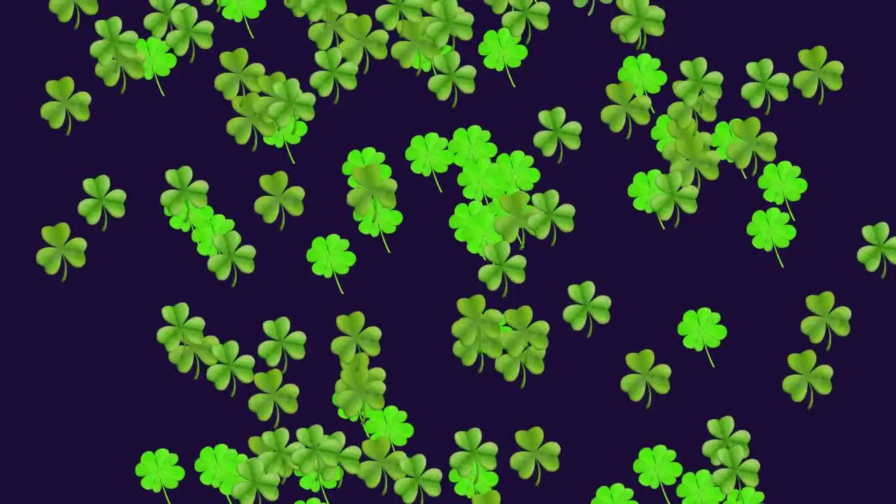 Animation of falling clovers on blue background