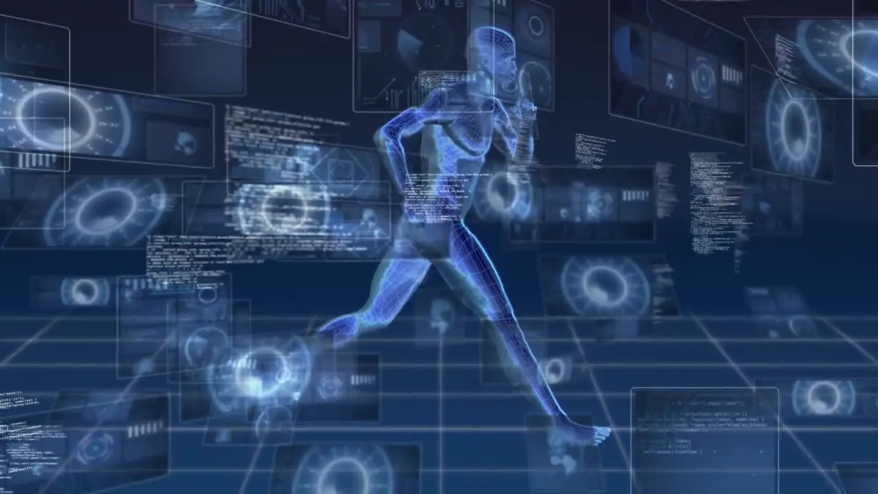 Animation of data processing over human body running