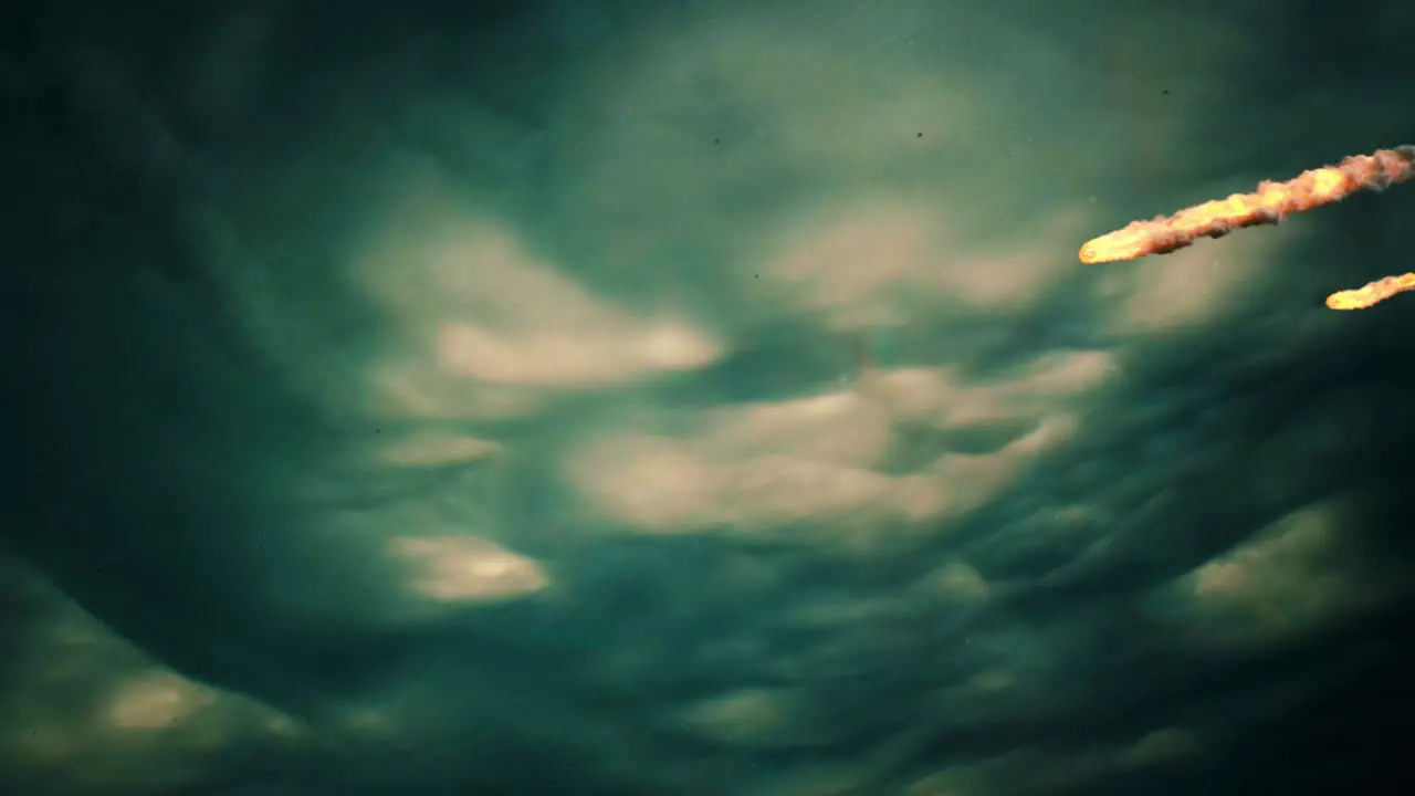 Multiple Asteroids Entering the Atmosphere with a Background of Dark Ominous Clouds