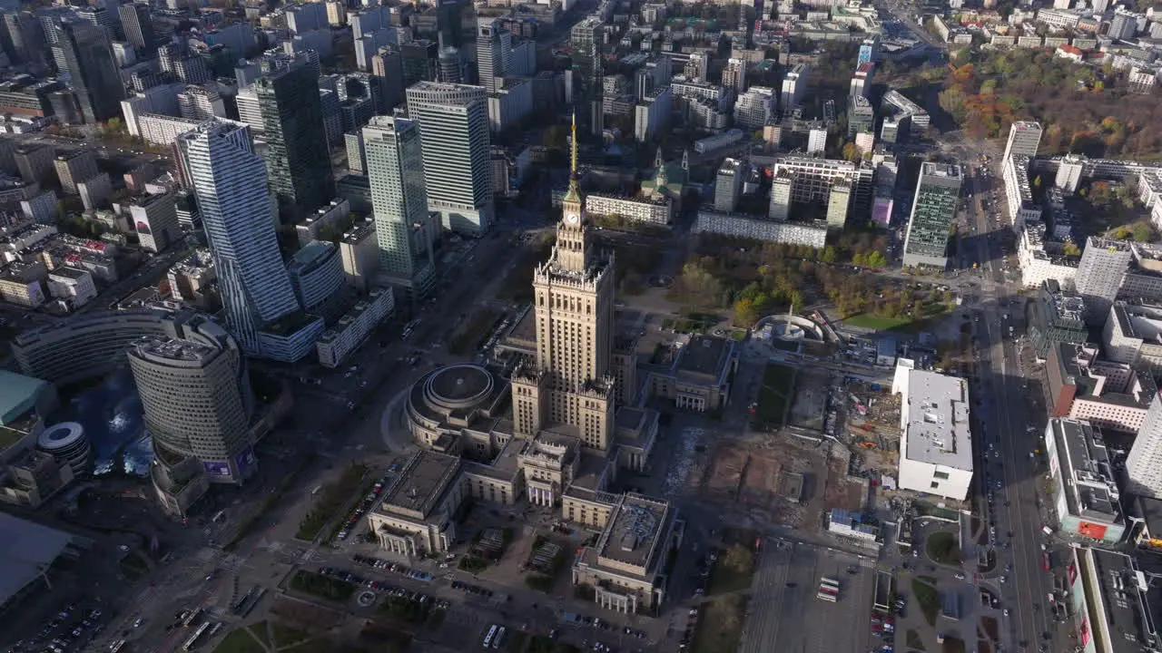 Aerial shot of the Palace of Culture and Science Warsaw