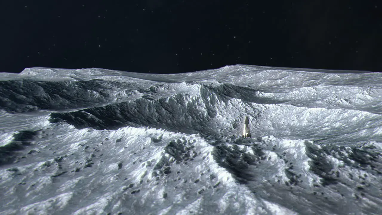 Establishing Shot of a Space Rocket and Astronauts on the Surface of the Moon