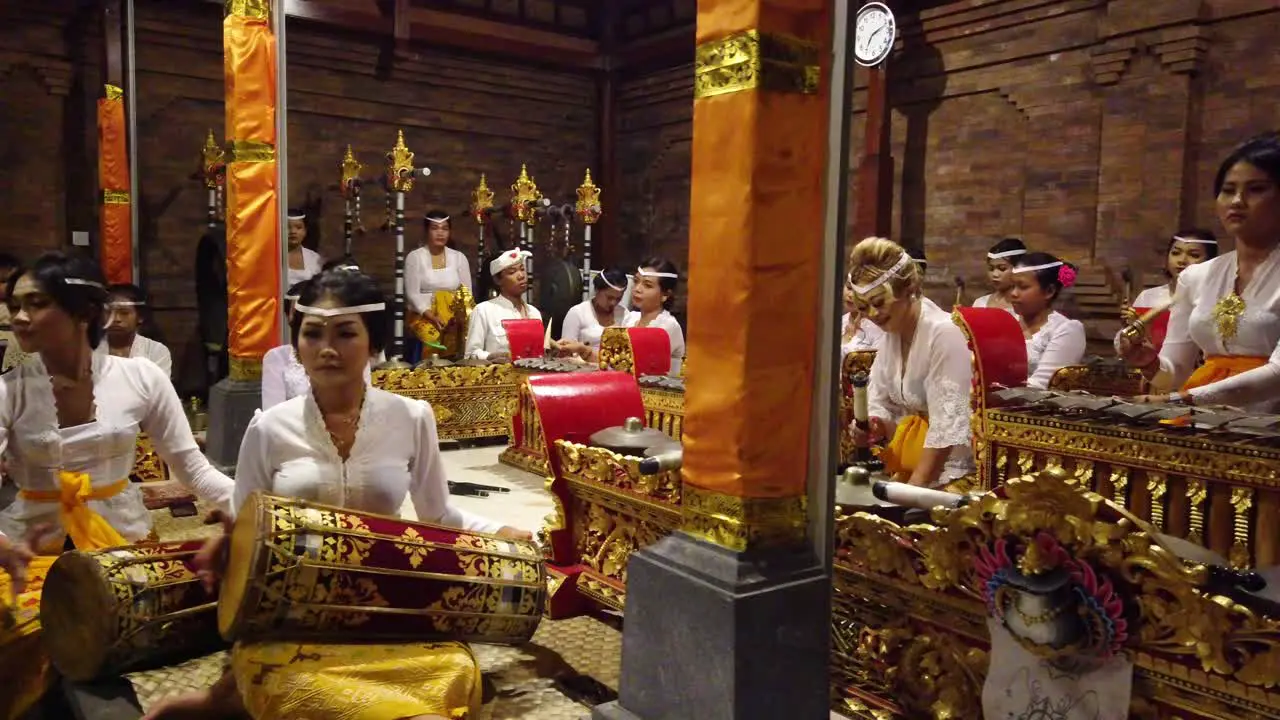 Gamelan Balinese Music Women Group Orchestra Bali Indonesia Girls Play Ancient Musical Instruments with Traditional Clothes Kebaya in a Temple in Ketewel Village Gianyar