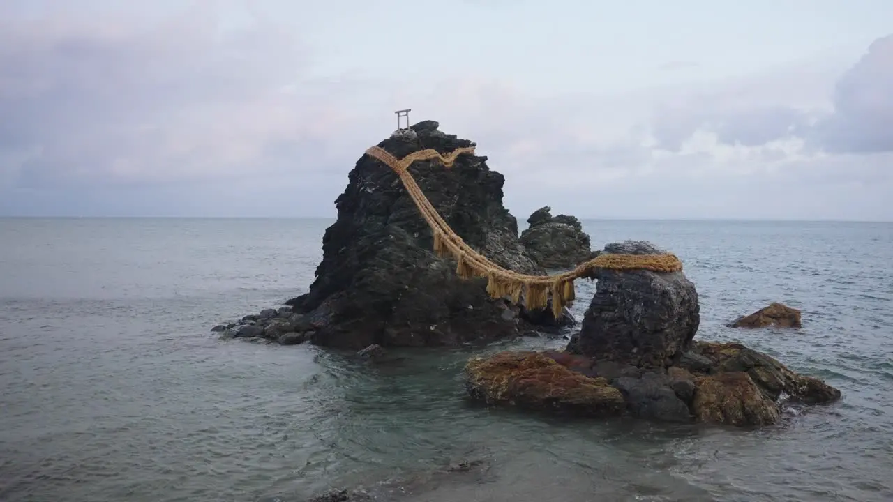 Husband and Wife Rock Meoto Iwa in Mie Prefecture on cloudy Day