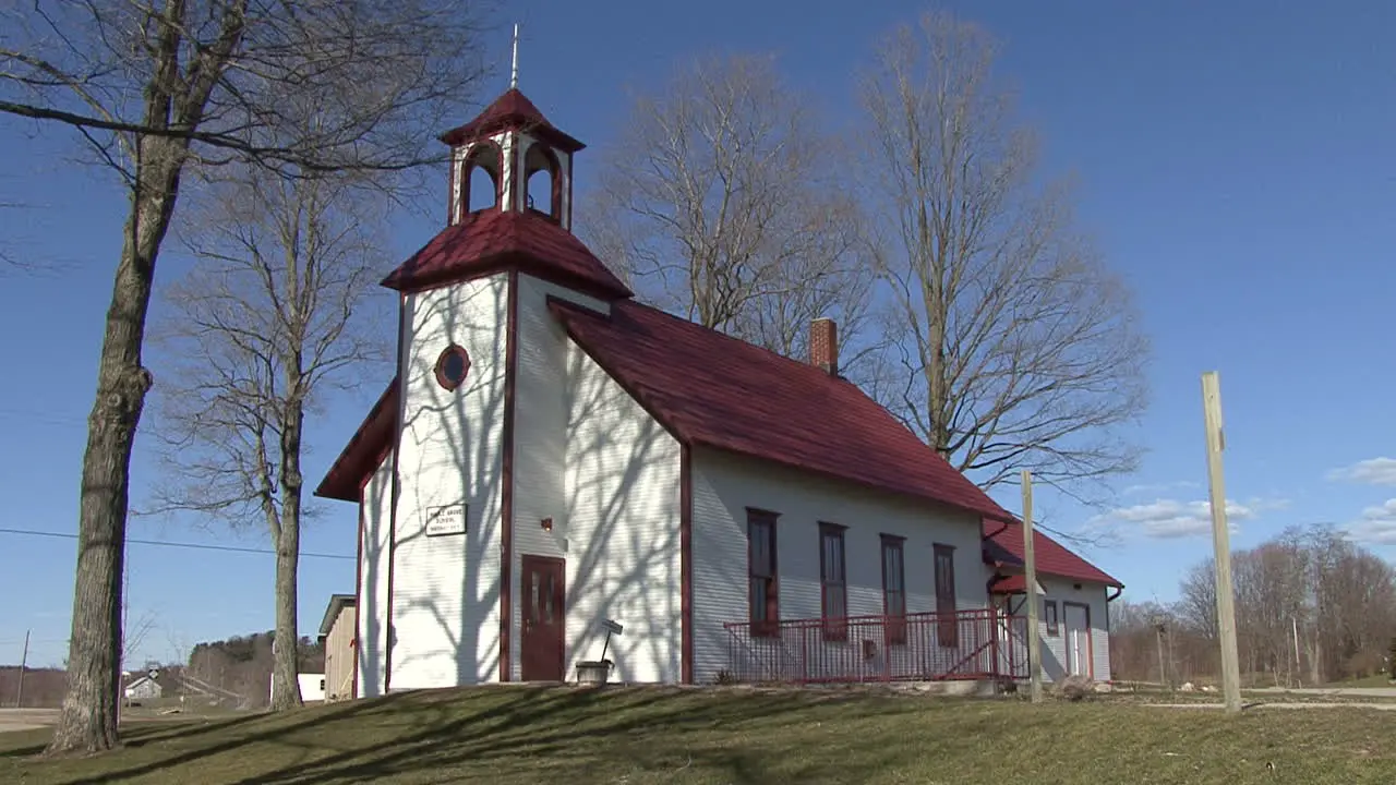 Michigan white church with red roof