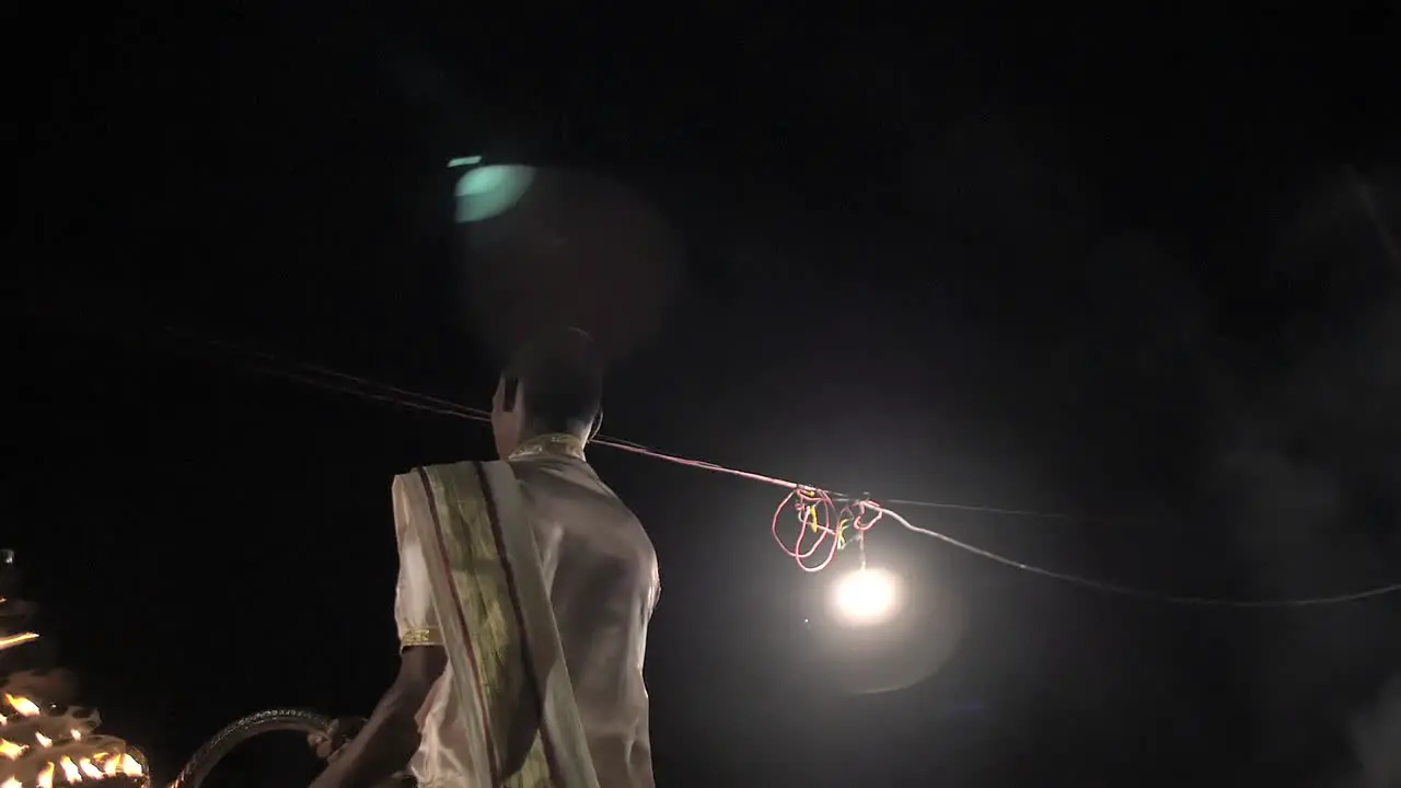 Nighttime Shot of Ganga Aarti Candelabra