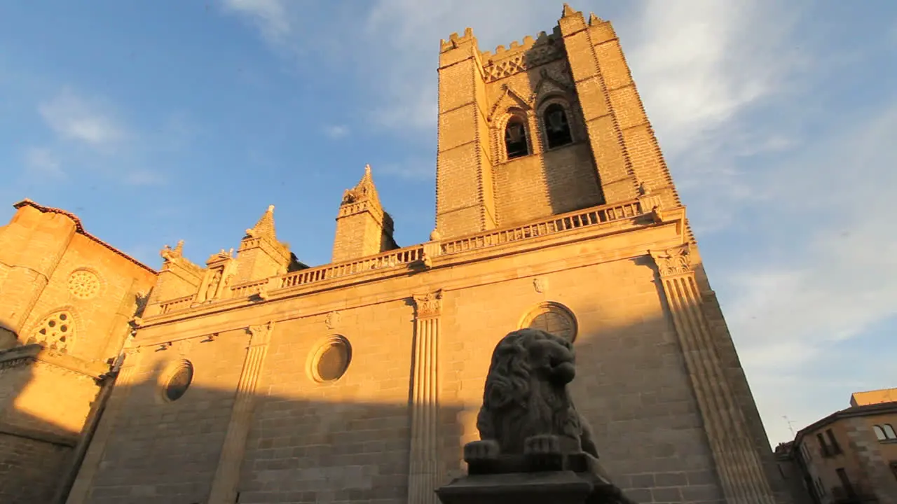 Spain Avila cathedral tower and lion