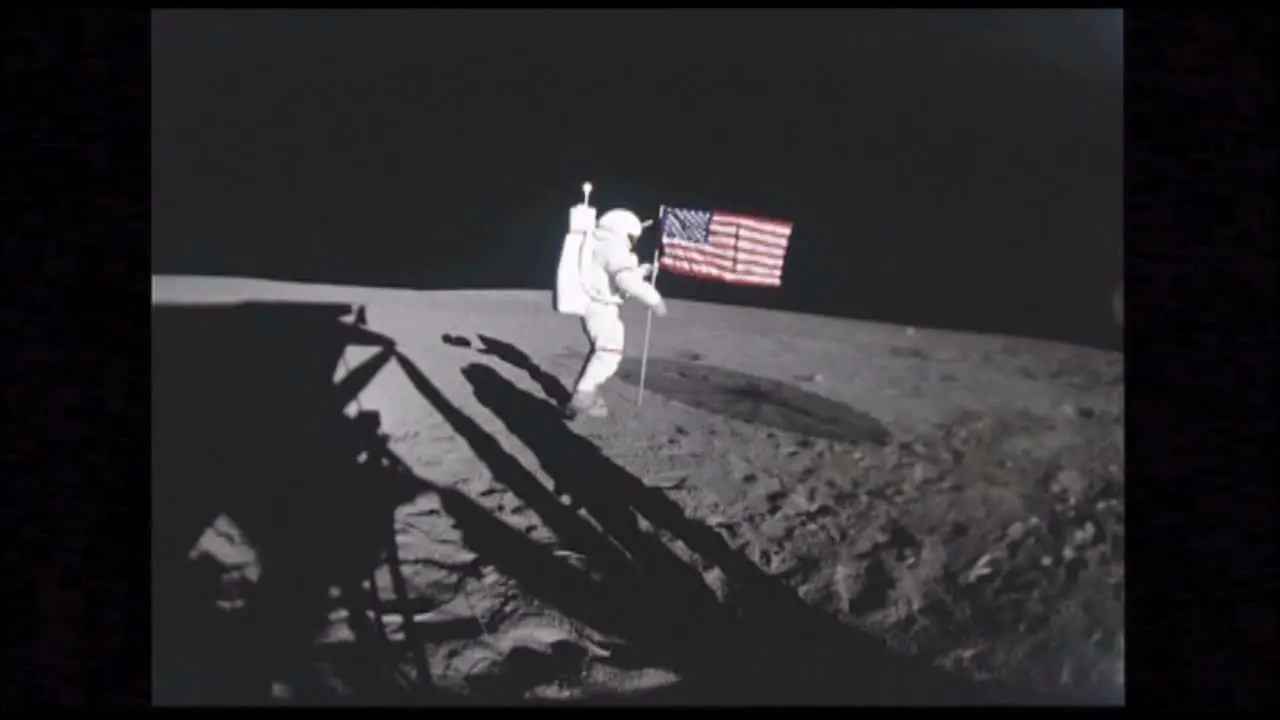 Astronaut Holding American Flag on Moon