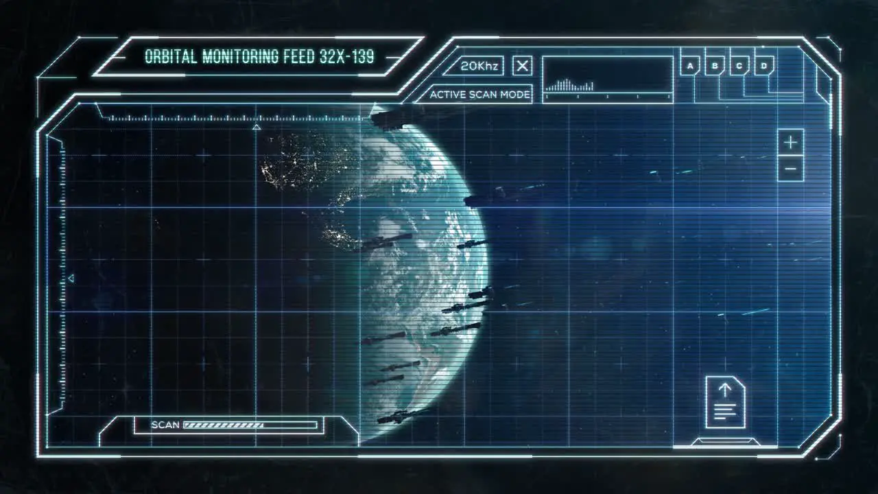 Spaceship Fleet in Earth Orbit Futuristic Computer HUD