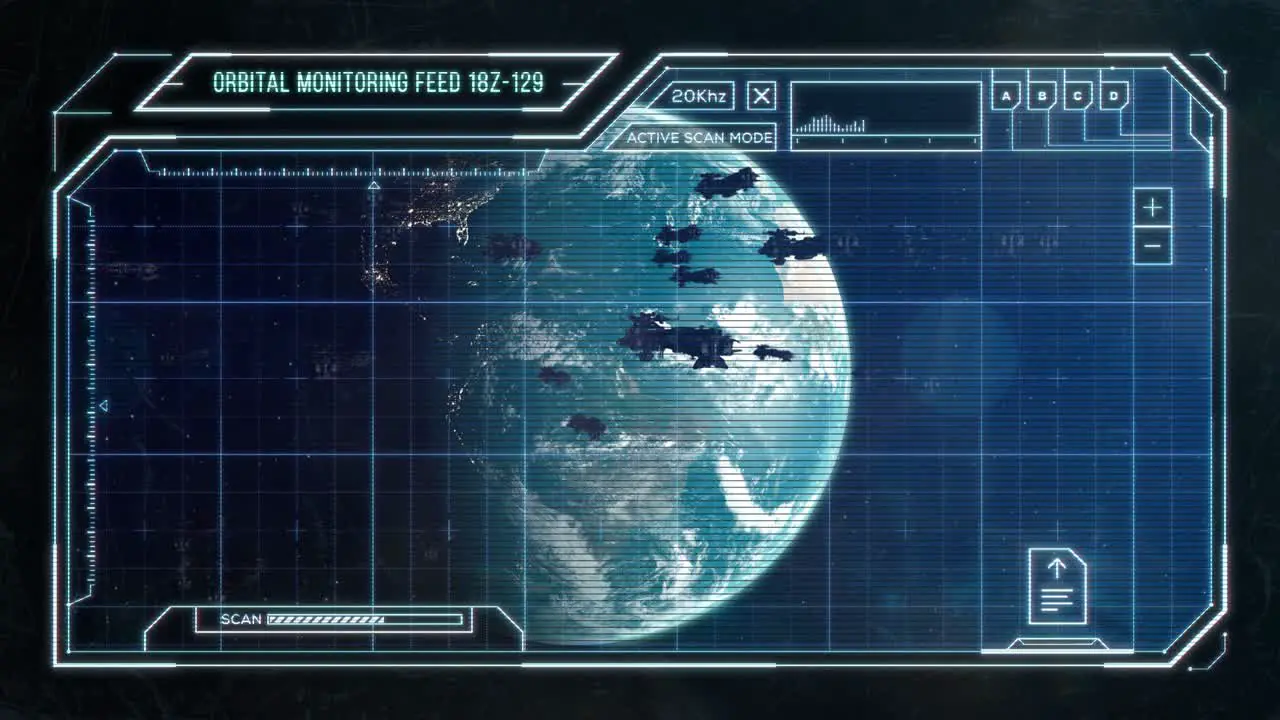 Spaceship Fleet Leaving Earth Orbit Futuristic Computer HUD