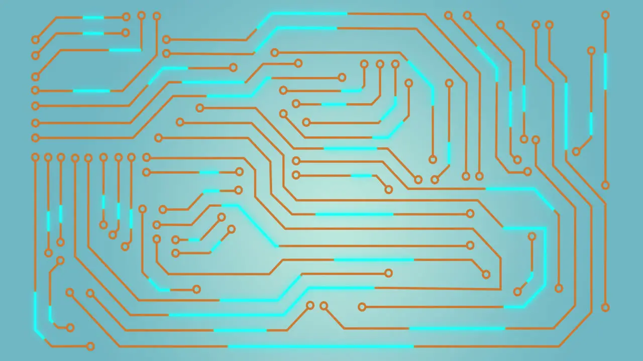 Animation of computer circuit board on blue background