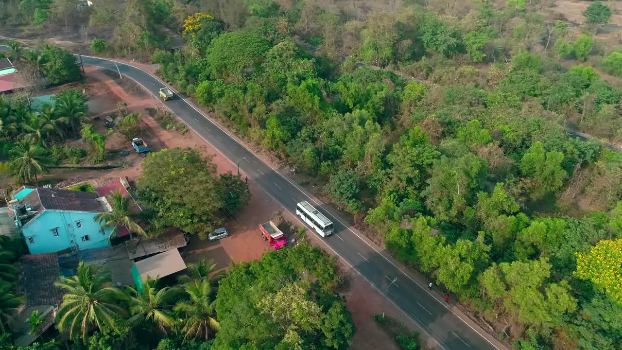 south india pulic traspoart fallow drone shot on highway back