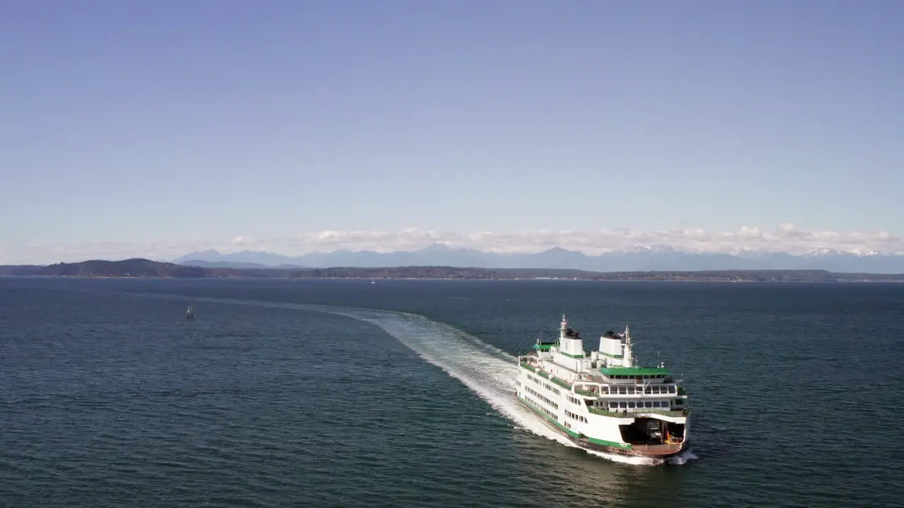 Aerial Flyover of the Seattle Car Ferry with Bainbridge Island in the Background