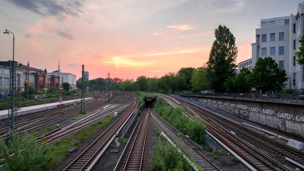 Train or metro transportation lines time-lapse shot in Hamburg city