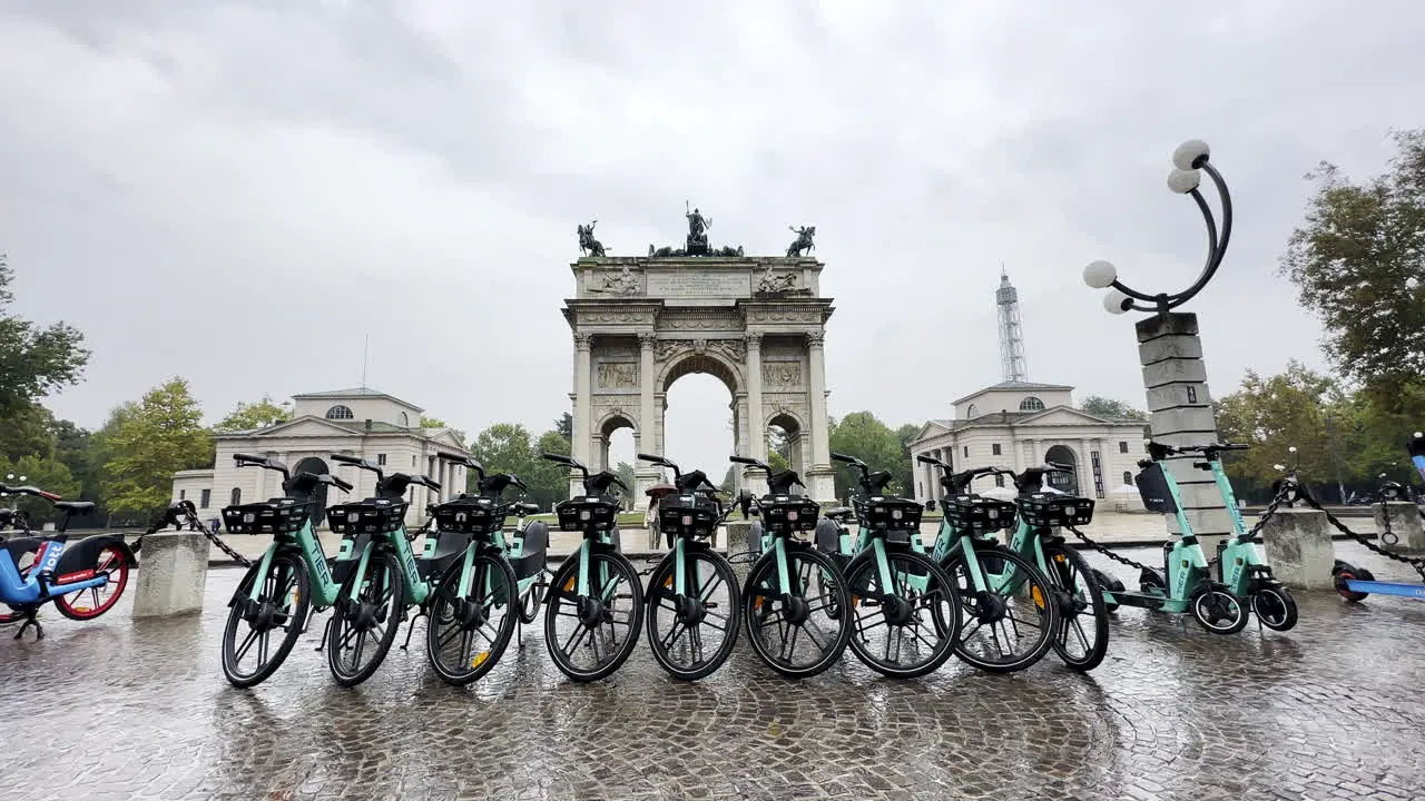 Electric scooters and bikes in city of Milan