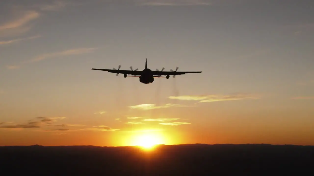 C-130 Hercules 153Rd Airlift Wing Wyoming National Guard Flys Into Sunset And Releases Flares On Training Mission