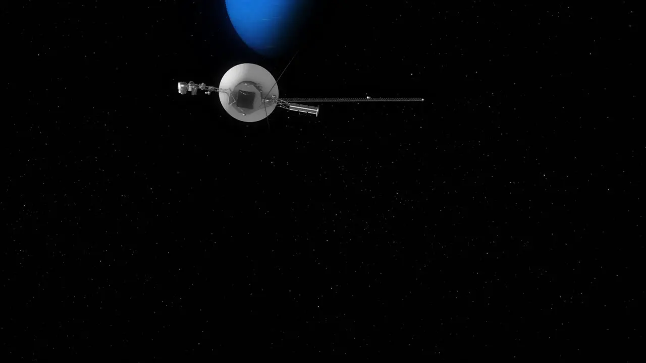 Voyager 1 Heading Towards 8th Planet Neptune to Take Photos on Flyby as it Travels Through Solar System Camera Pans Up for Reveal 4K