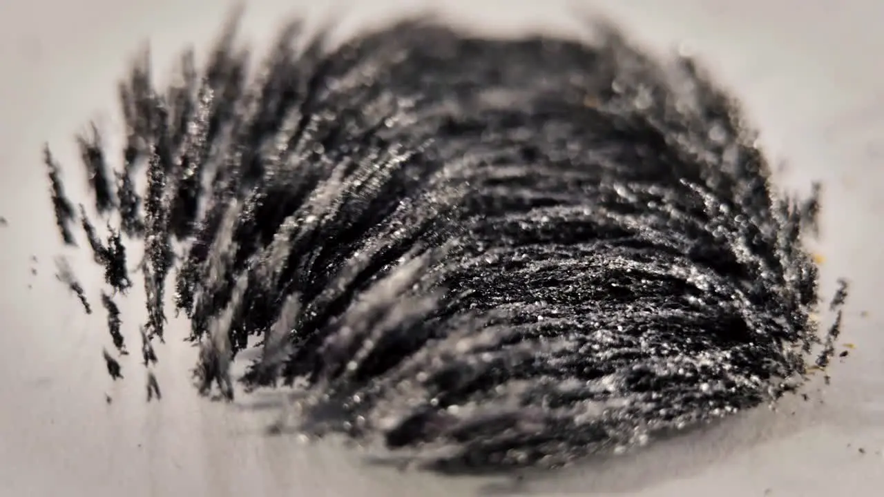 Iron filings moving in the magnetic field of a neodimium magnet