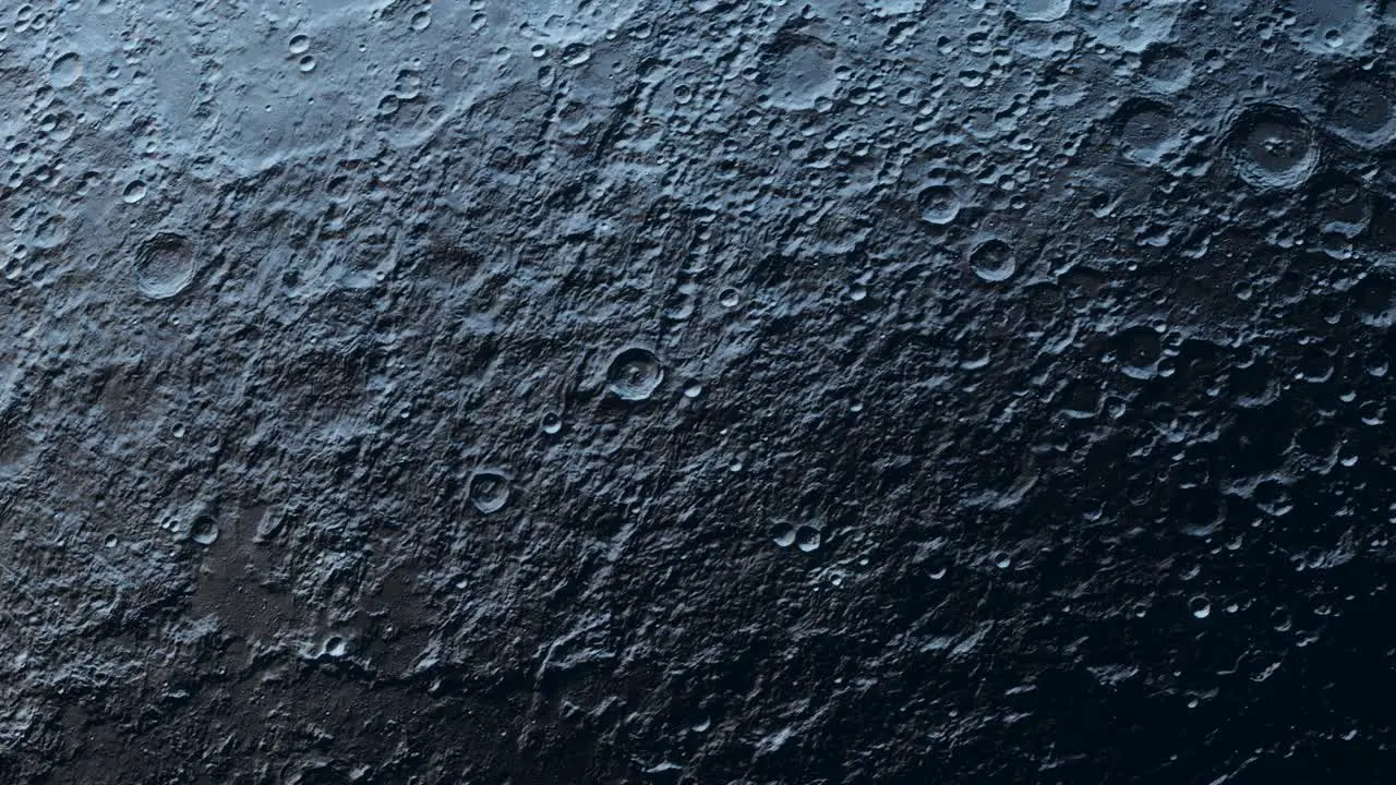 3D Animation showing close up of the Moon's surface from orbit