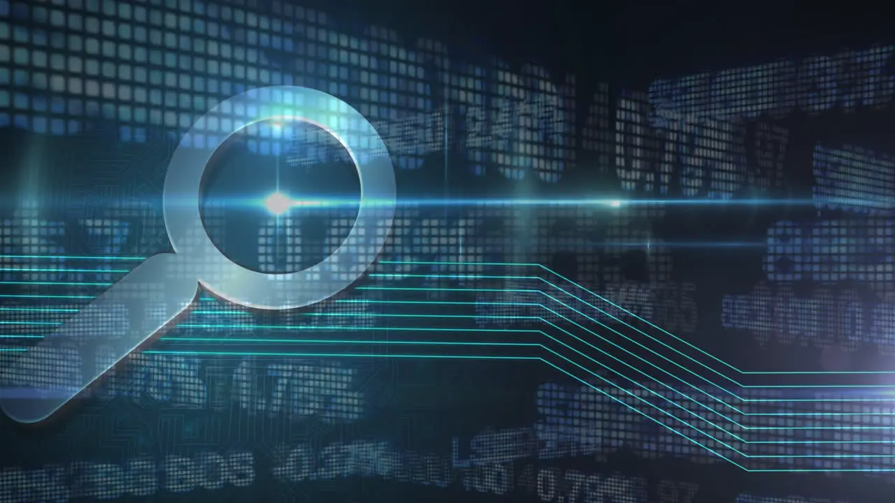 Animation of a magnifying glass over data and information