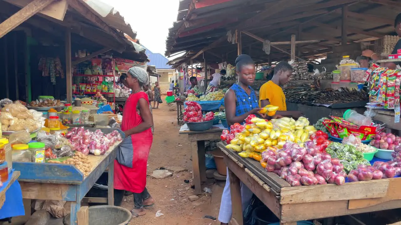 Typical vegetable and food market in a village near Kumasi Ghana