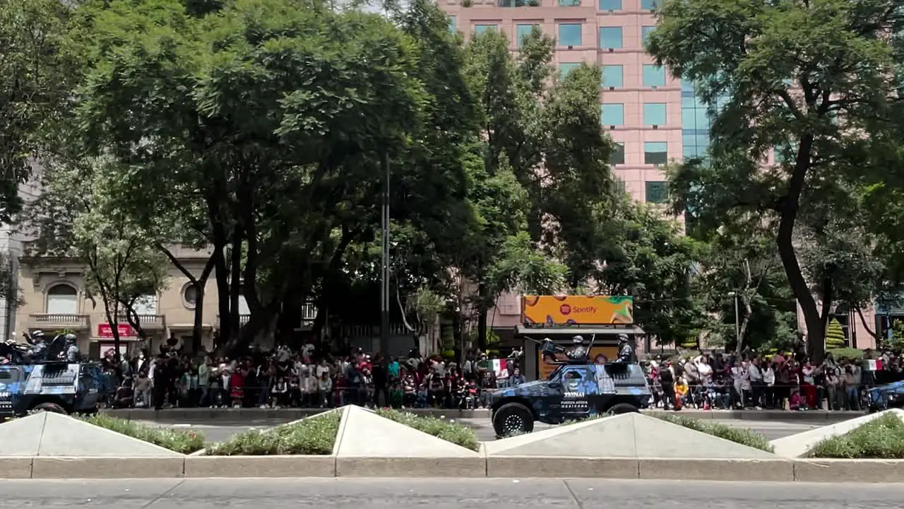 shot of the advance of the new anti-missile tanks of the armed navy during the parade of the mexican army in mexico city