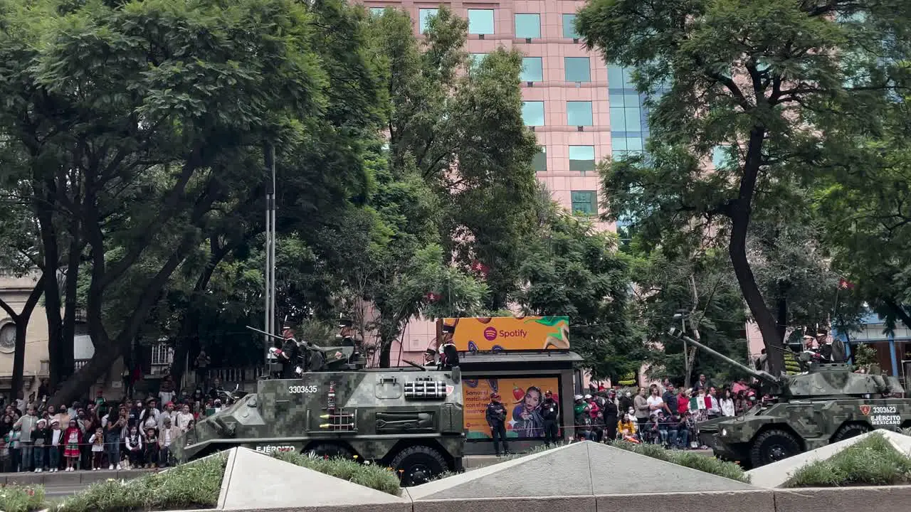 shot of the advance of new armored tanks during the parade of the mexican army in mexico city