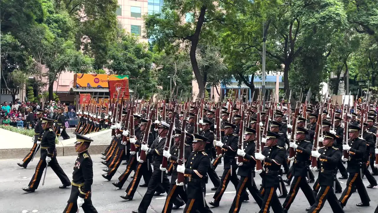 shot of the advance of the sniper corps during the parade of the mexican army in mexico city