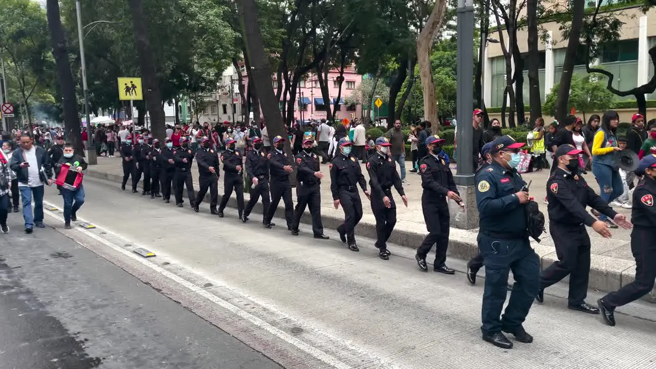 shot of police formations during the military parade in mexico city