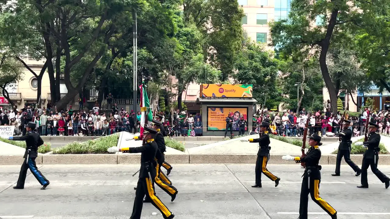 shot of the advance of the body of pikemen during the parade of the mexican army in mexico city