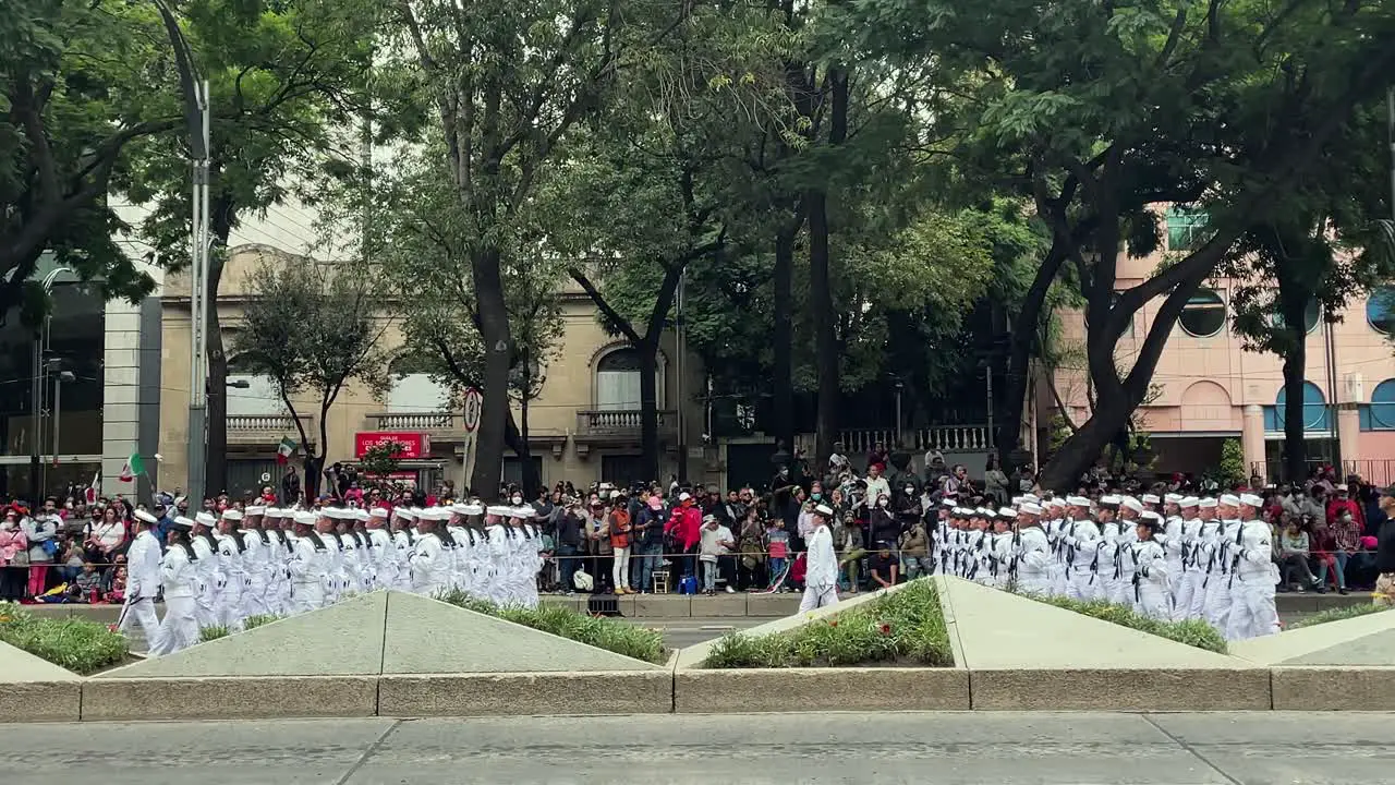 slow motion shot of the mexican army marine corps during the military parade