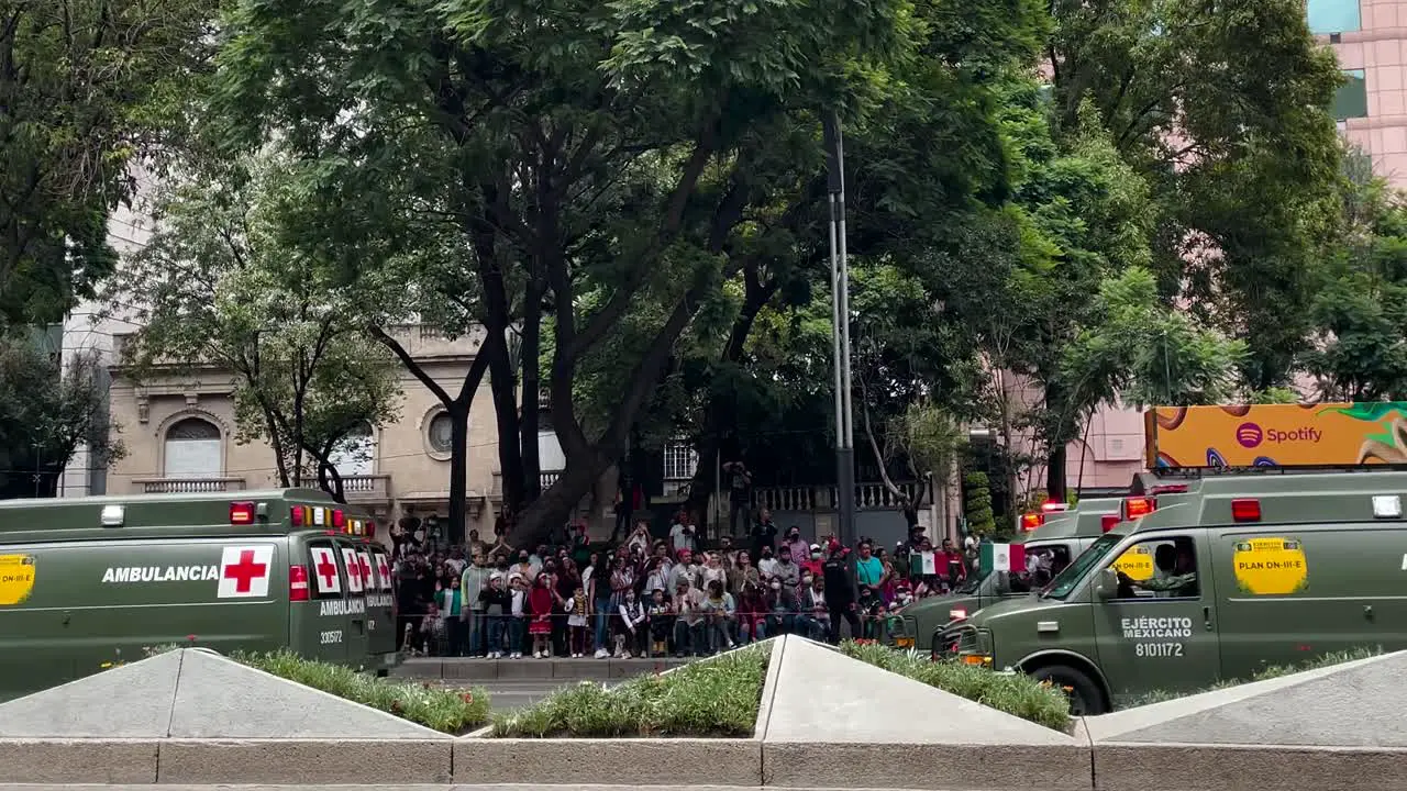 shot of the advance of military ambulances during the parade of the mexican army in mexico city