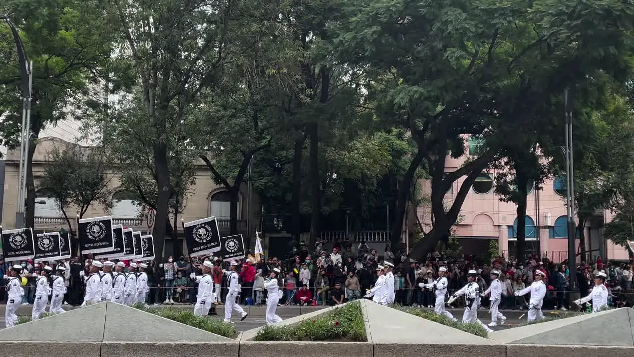 shot of the advance of the medical corps of the armed navy during the parade of the mexican army in mexico city