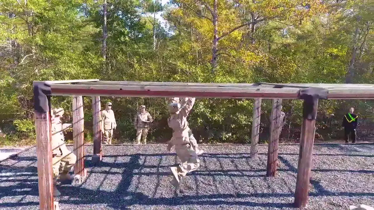 An Aerial Over Us Army Soldiers Going Through Obstacle Course Exercises In Basic Training 4