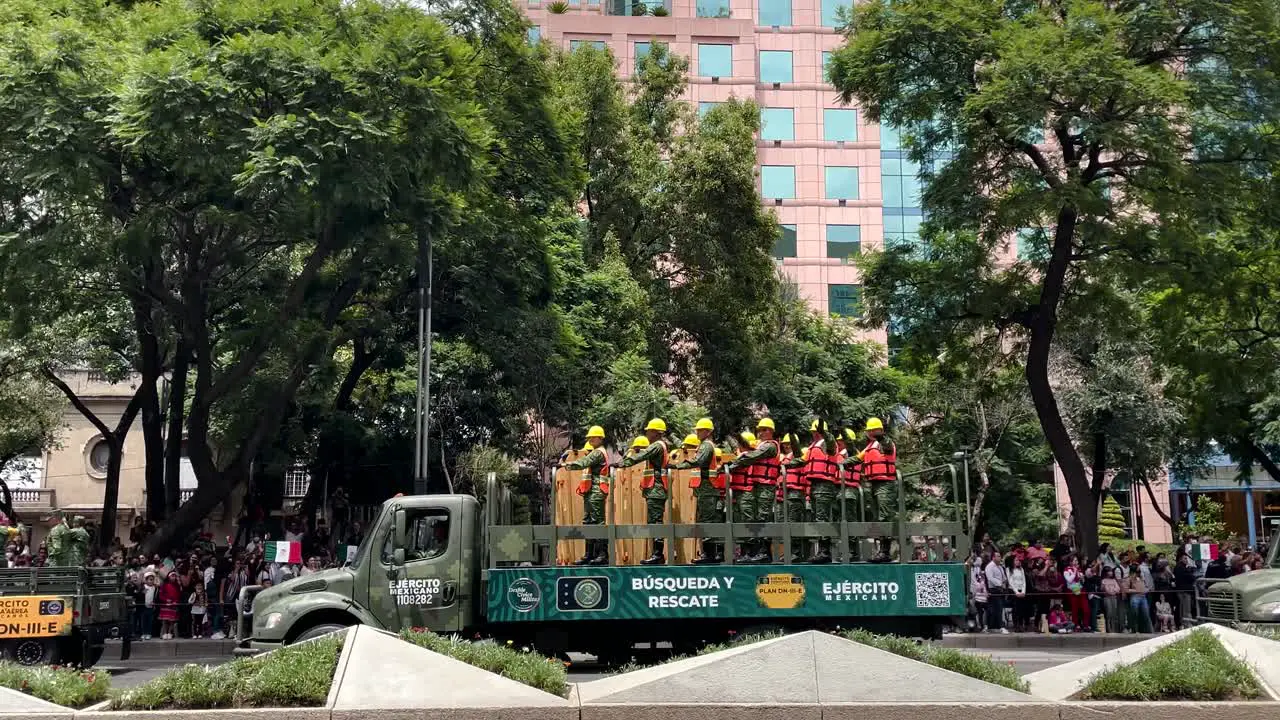 shot of the advance of the search and rescue platoons during the parade of the mexican army in mexico city