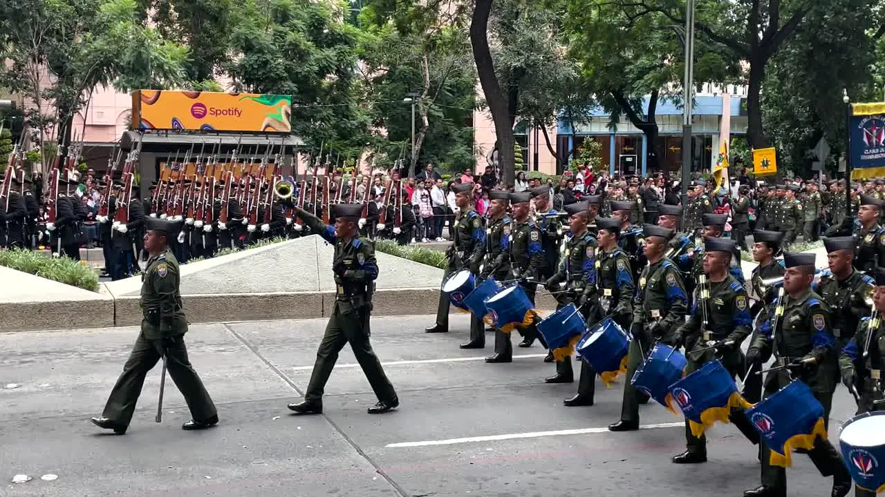 shot of the progress of the corps of musicians during the parade of the mexican army in mexico city