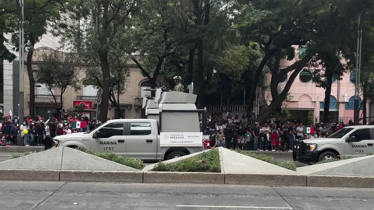 shot of the advance of the tanks of the armed navy during the parade of the mexican army in mexico city