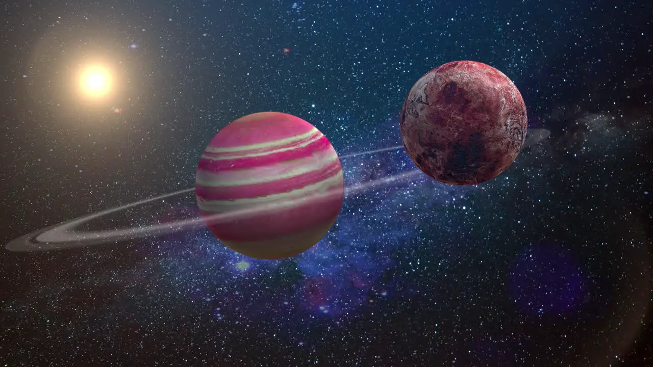 3D Rendering of fictional alien gas planet and it's moon