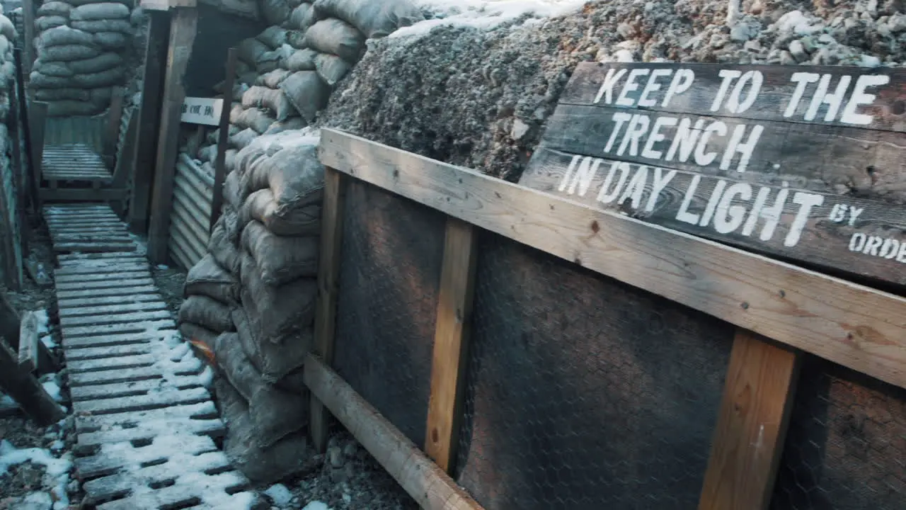 First world war keep to the trench in daylight sign in a ww1 trench dug out in France