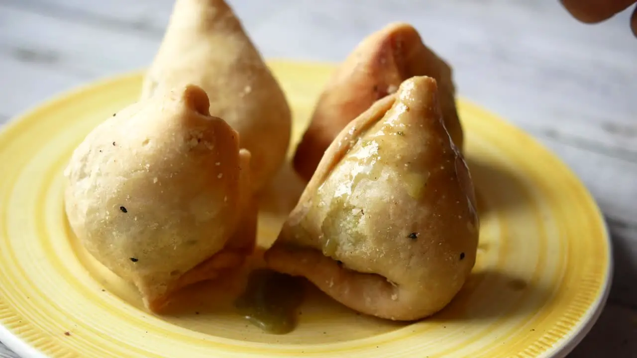 Detail shot of a indian food singara on plate