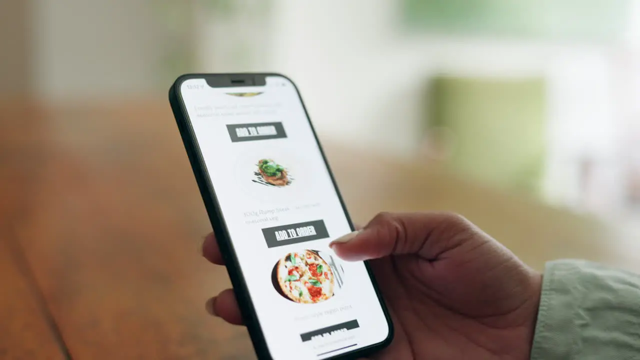 Food app phone search and hands on the internet