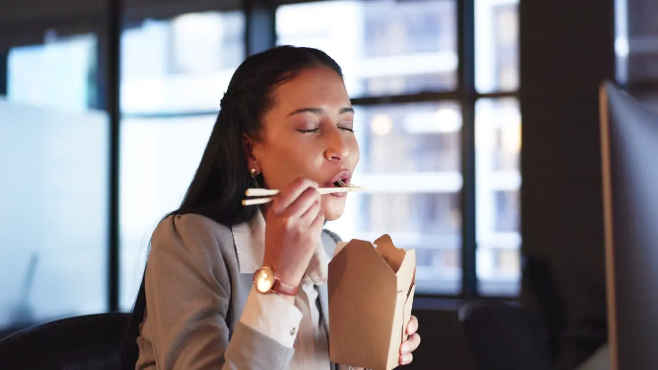 Fast food delivery and business woman in office