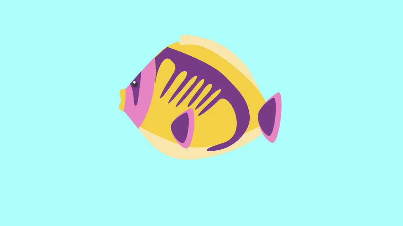 Animation of tropical fish with copy space on blue background