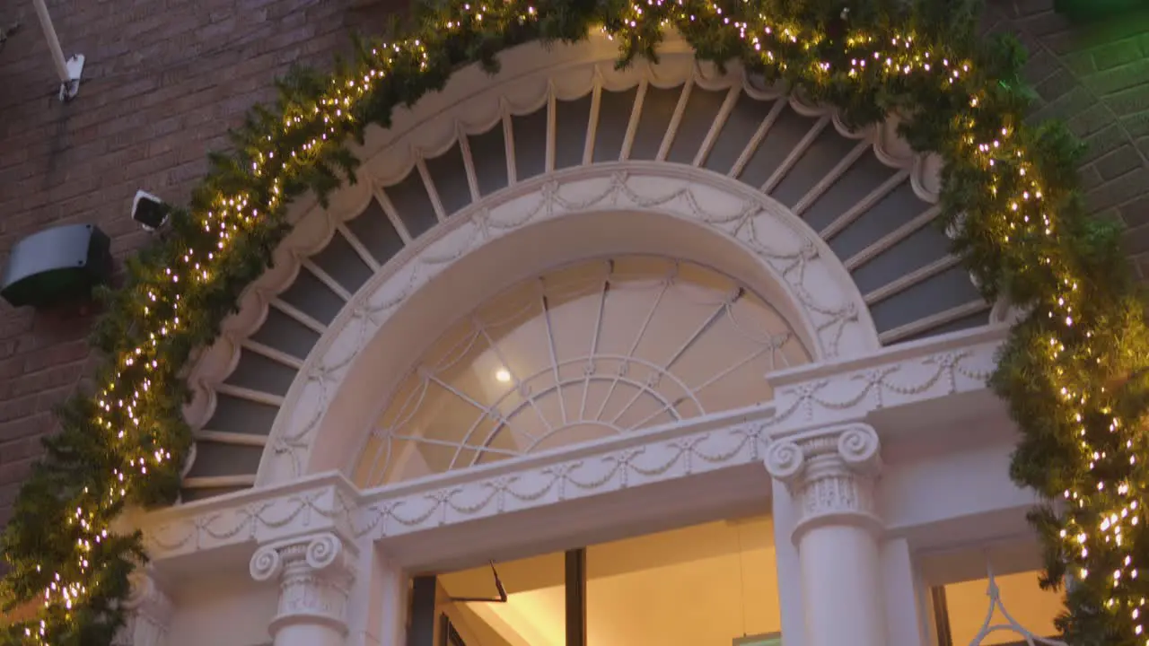 Christmas decoration on entrance of Iveagh hotel Dublin Ireland