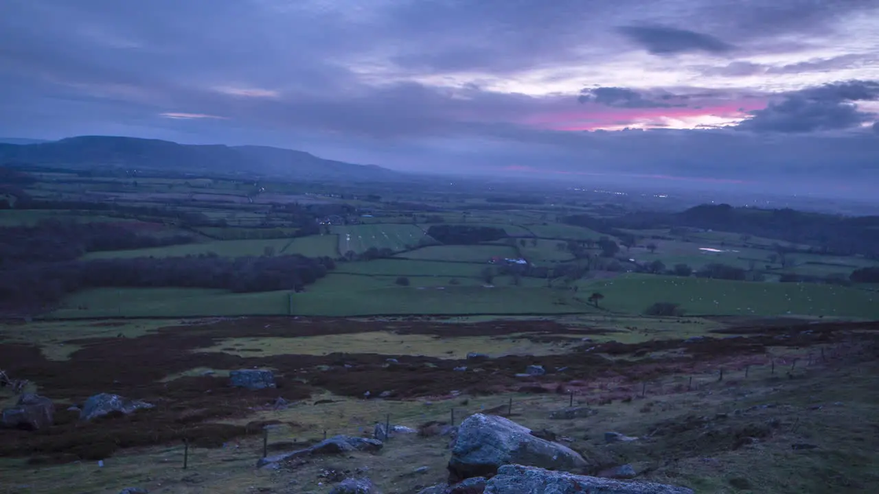 Kildale Sunset Motion Timelapse Red Sky Stones and Tees Valley in distance