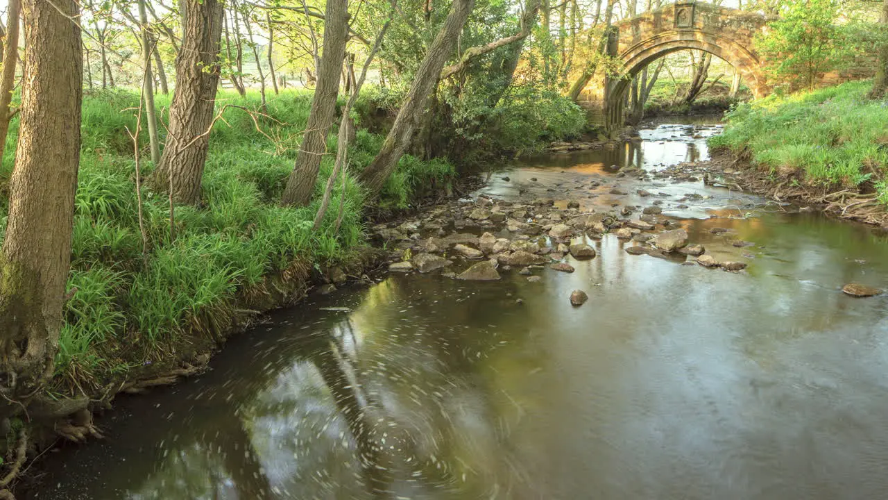 Westerdale Motion Timelapse River with whirlpool revealing ancient pack horse bridge