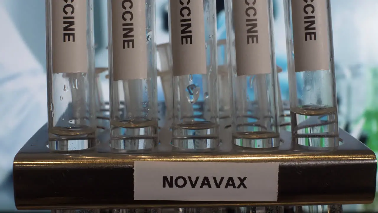 Novavax Covid 19 Vaccine In Test Tubes In Rack