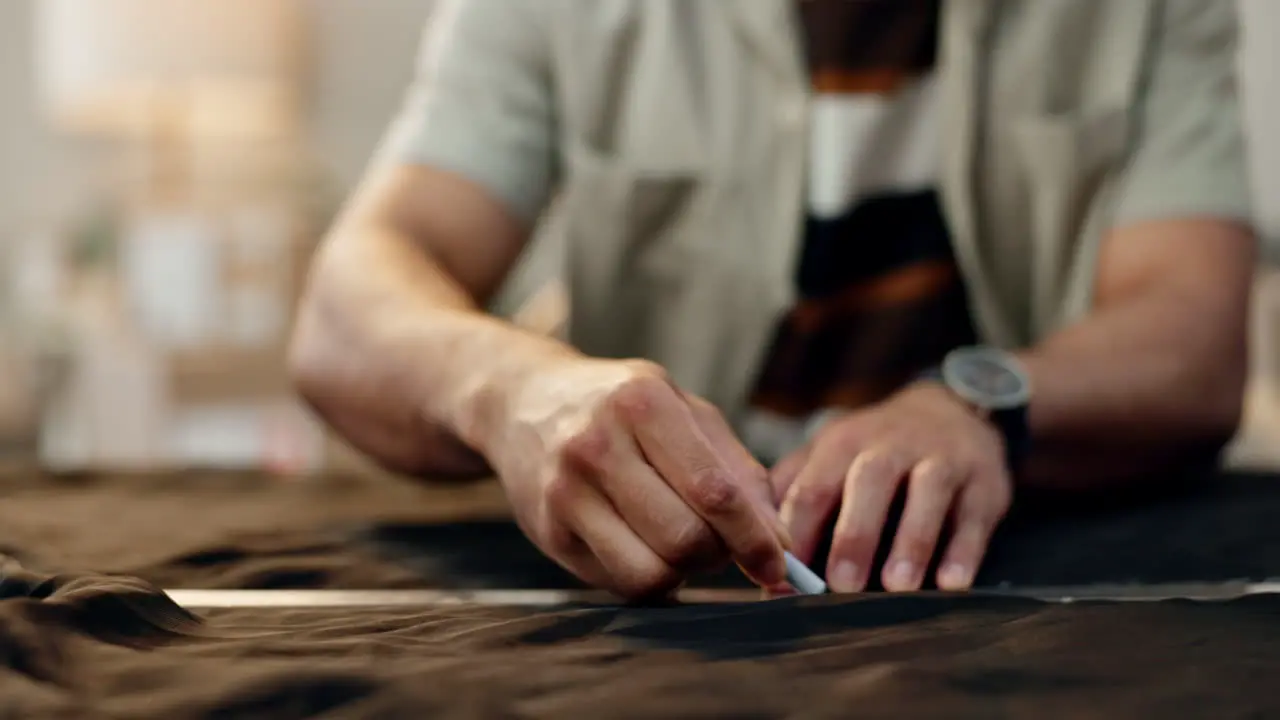 Designer hands of man with fabric